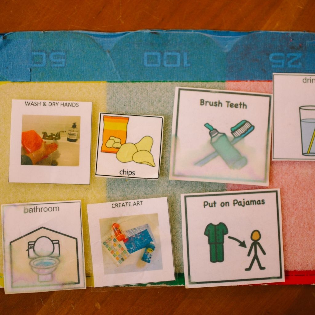 Visual schedule with daily activities for a child living with autism