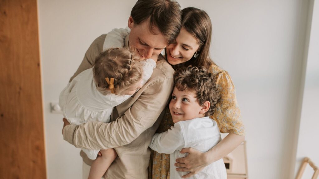 Parents spending time at home with their children
